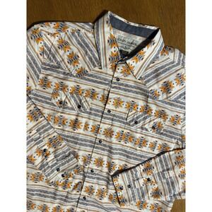 Cody‎ James Western Shirt XL Southwest Aztec Pearl Snap Orange Blue Cotton EUC